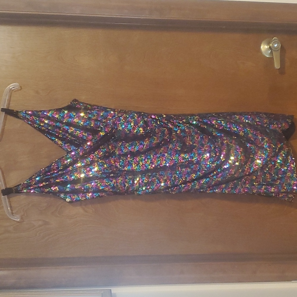 Multicolored Sequins Lined Slip Party Dress S